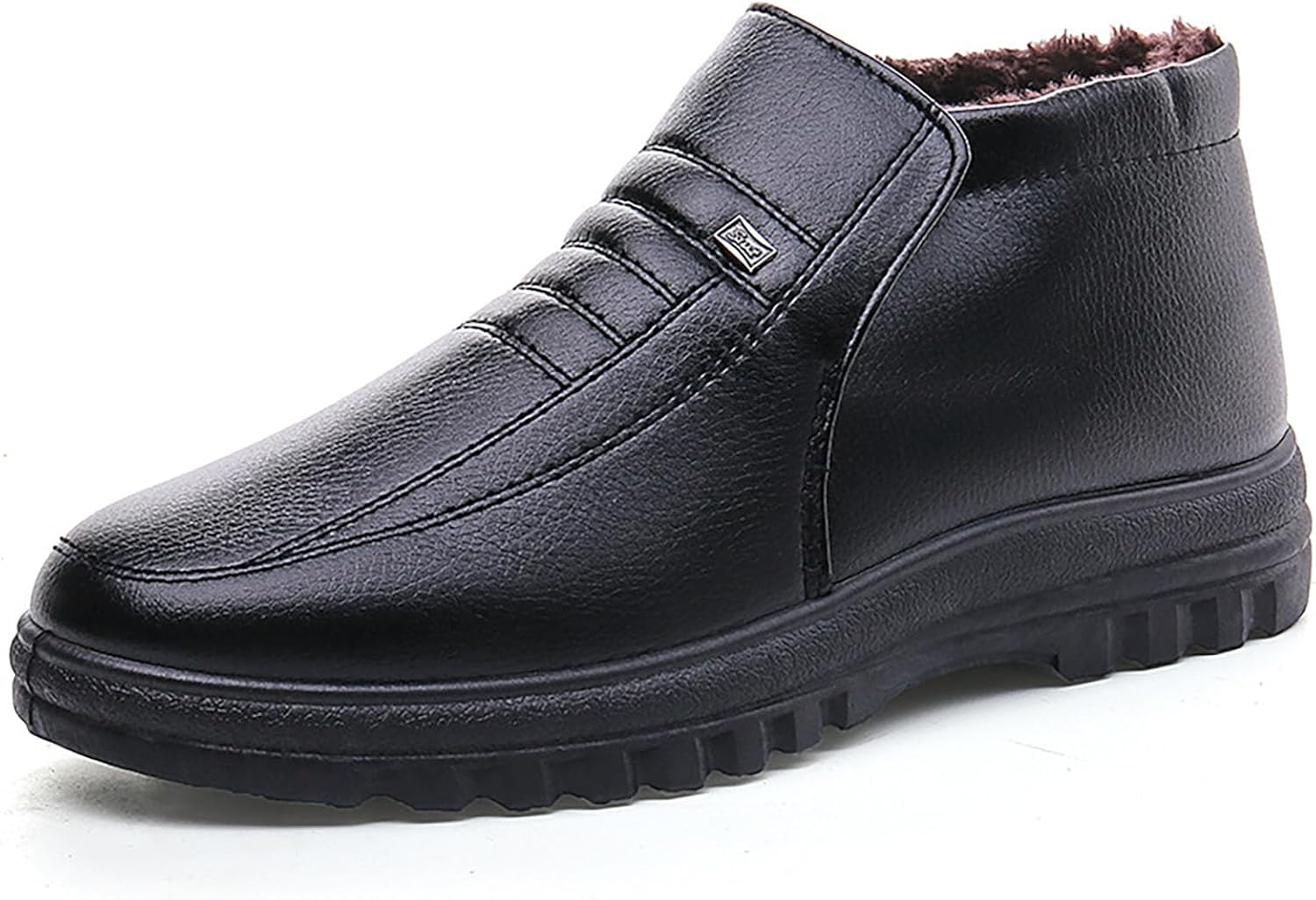 

Мужские зимние ботинки на платформе NXNBHSL, кожаные, с удобной мягкой подкладкой из меха, противоскользящей толстой подошвой, ботинки до щиколотки для холодной погоды и работы на улице, черный