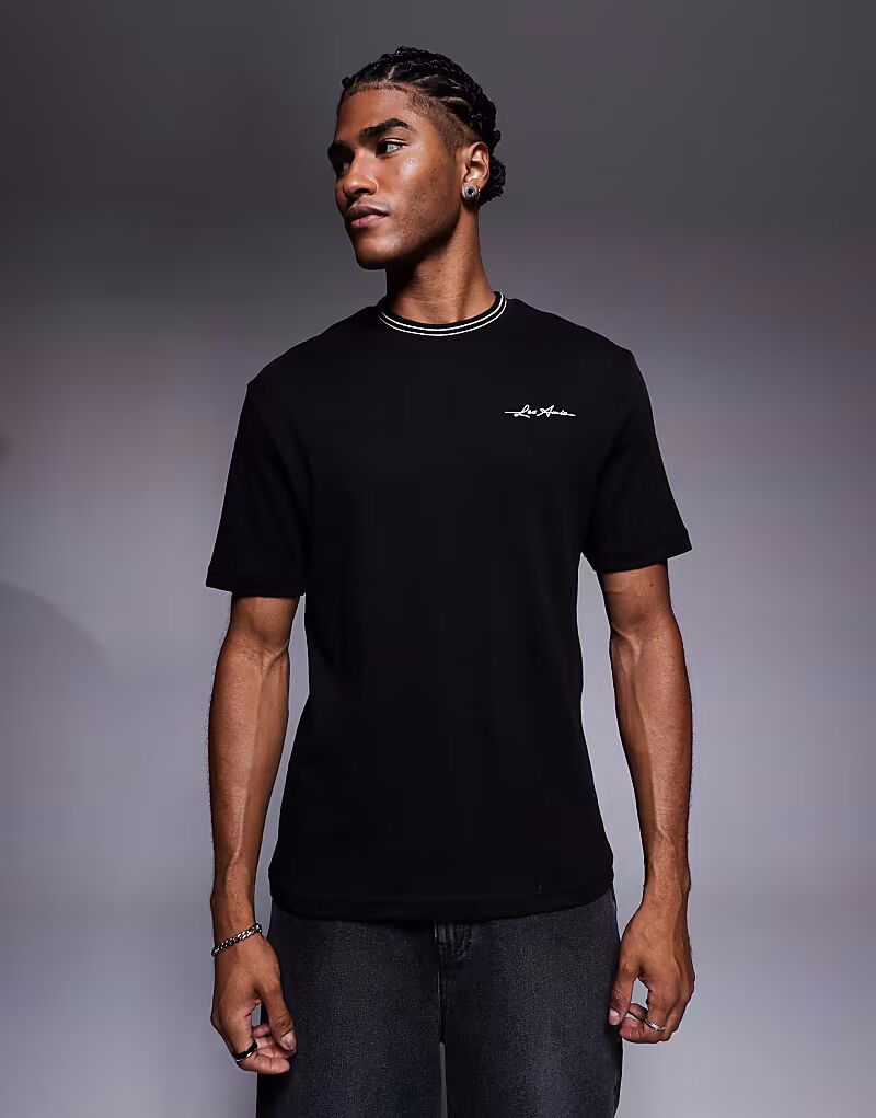 

Футболка с контрастным принтом в черно-белой гамме River Island, Черный, Футболка с контрастным принтом в черно-белой гамме River Island