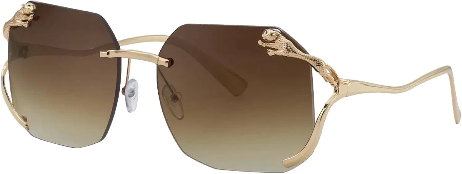 

Большие солнцезащитные очки без оправы для женщин и мужчин, винтажные, в стиле панк, с металлическим леопардовым принтом, роскошные, популярные TVTBBVV, Tea