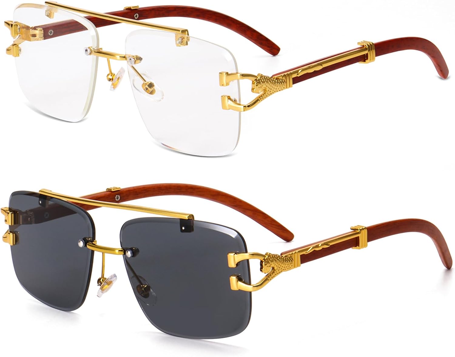 

Солнцезащитные очки Dollger без оправы, прямоугольной формы, для женщин и мужчин, модные, в стиле хип-хоп, дизайнерские, без оправы, деревянные, квадратные, в стиле Y2K, A7:black,clear