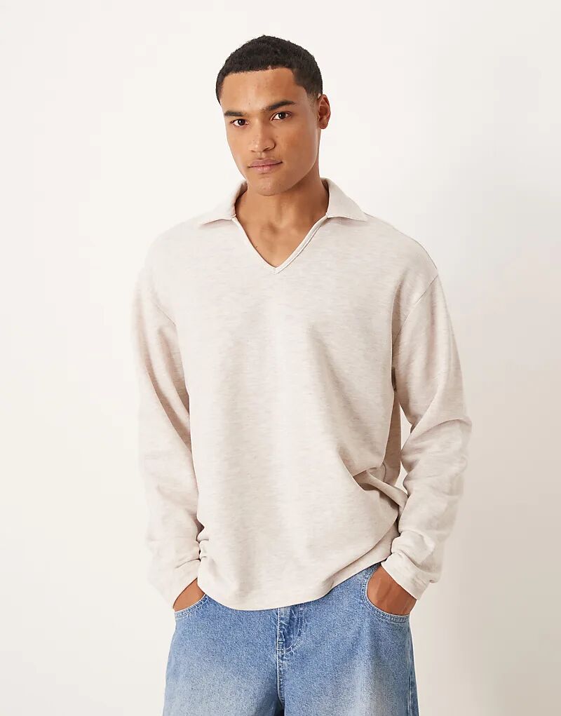 

Рубашка-поло свободного кроя с длинными рукавами и петельчатой спинкой ASOS DESIGN цвета «песок»