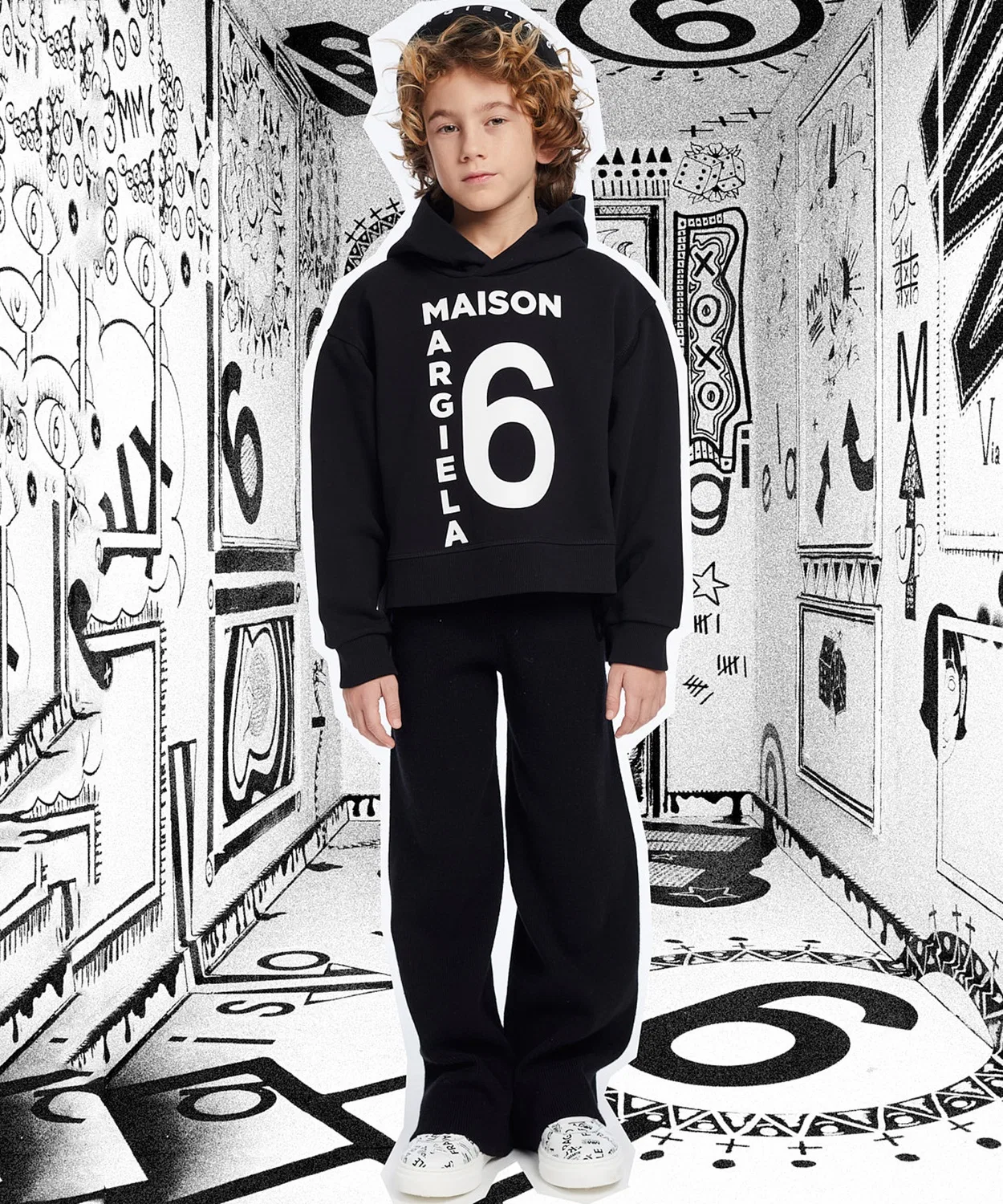 Детский худи MM6 Maison Margiela с брендовым логотипом, длинный рукав, желтый — фото 2