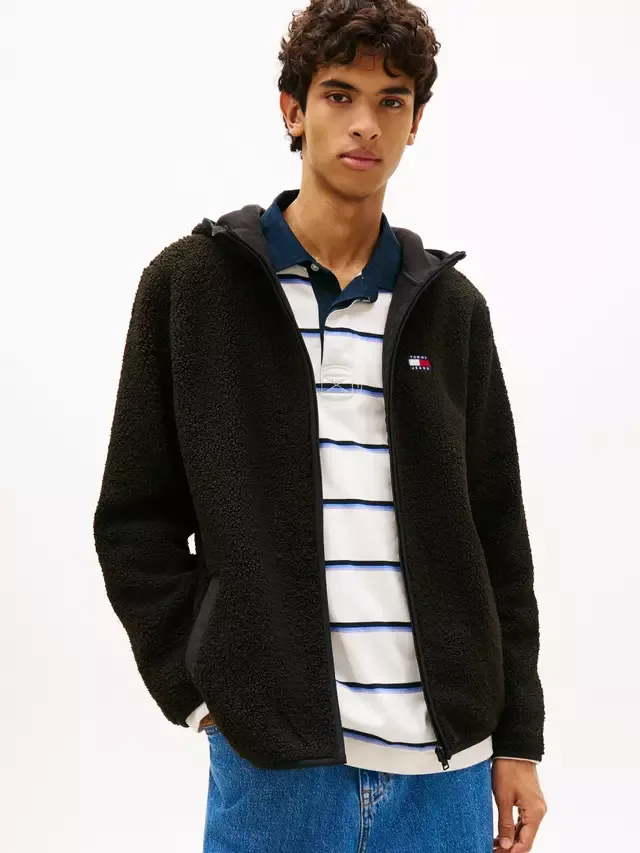 Худи Tommy Jeans из плюшевого флиса на молнии, черное Tommy Hilfiger