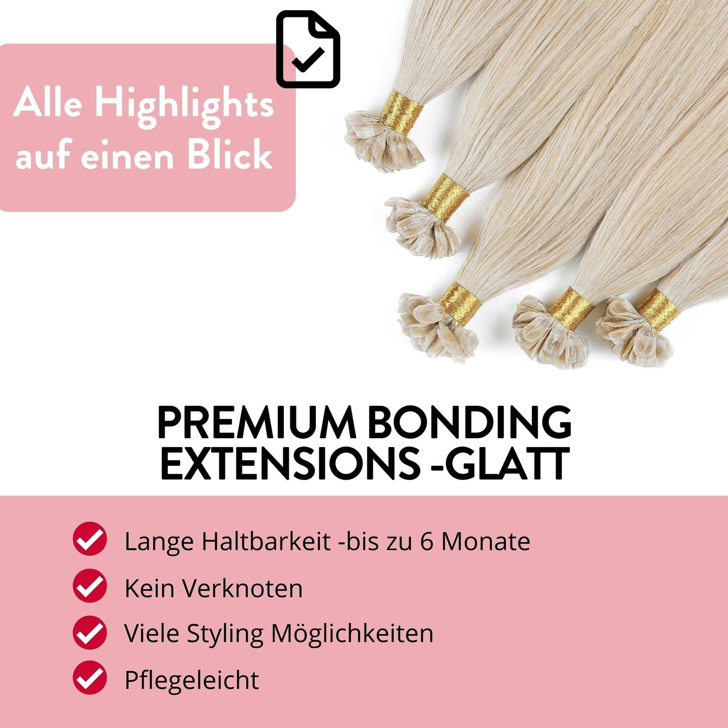 Накладные волосы bonding extensions premium echthaar #10/1 hell-lichtblond asch 1g Hair2Heart, 50cm, количество 25 шт. — фото 3