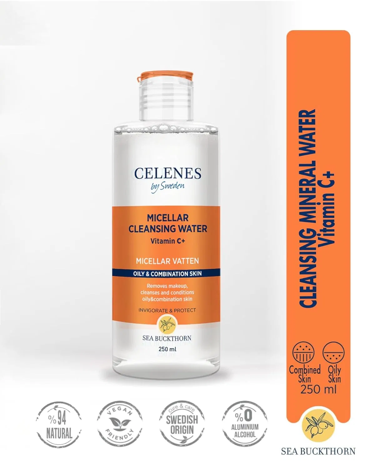 Усовершенствованная мицеллярная очищающая вода Celenes by Sweden с облепихой и витамином C, 250 мл Celenes By Sweden — фото 2