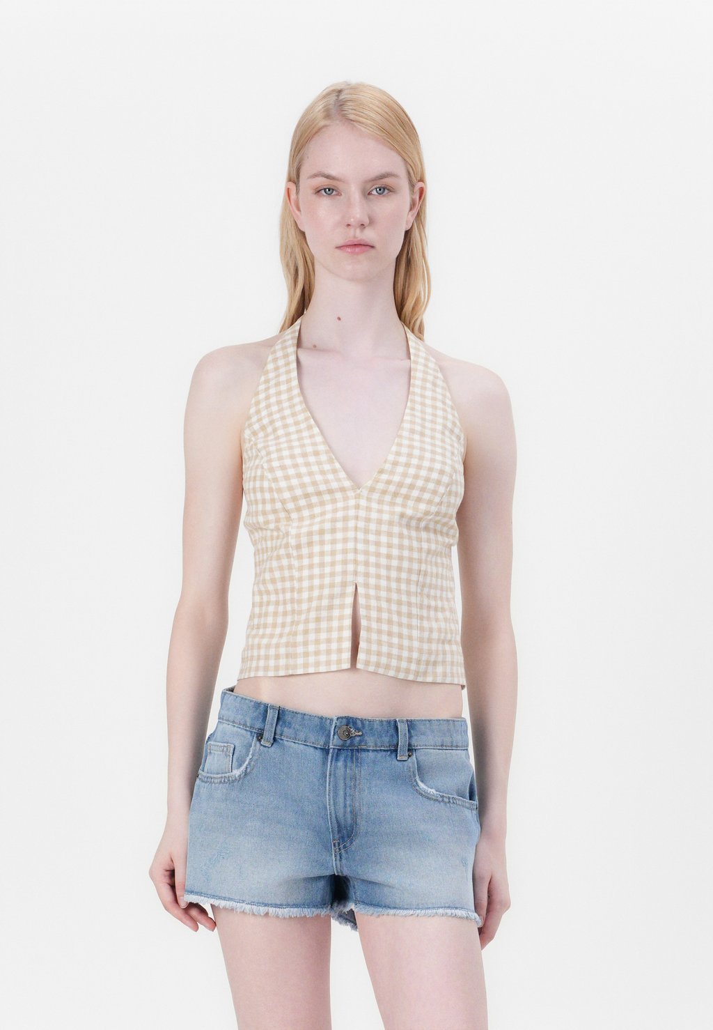 

Топ BARE CLEAN FRONT HALTER VEST Abercrombie & Fitch, Beige/ Off White