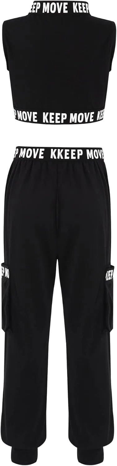 Детский спортивный костюм с принтом Moggemol, топ и леггинсы, Black Sleeveless — фото 2