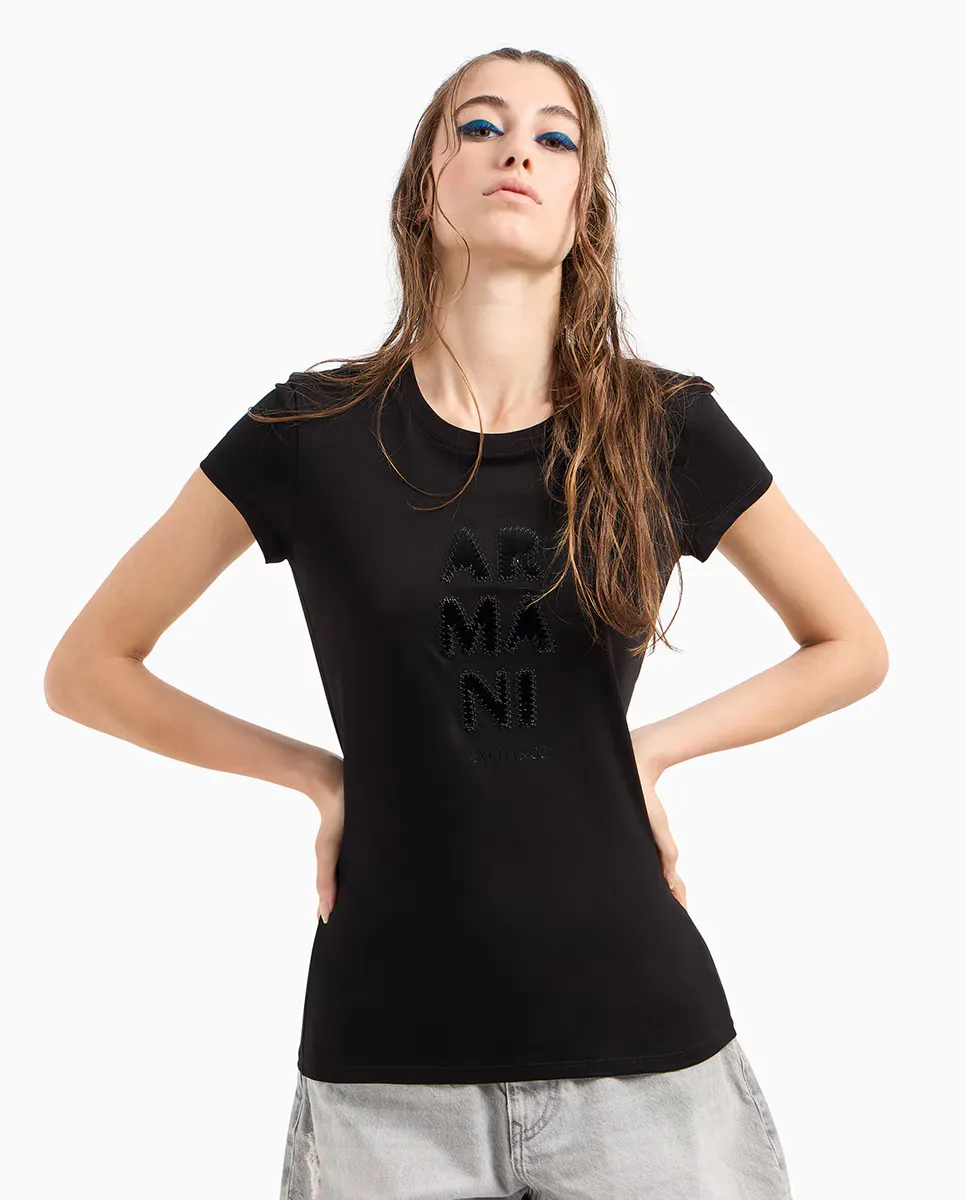 

Облегающая женская футболка с короткими рукавами Armani Exchange, черный
