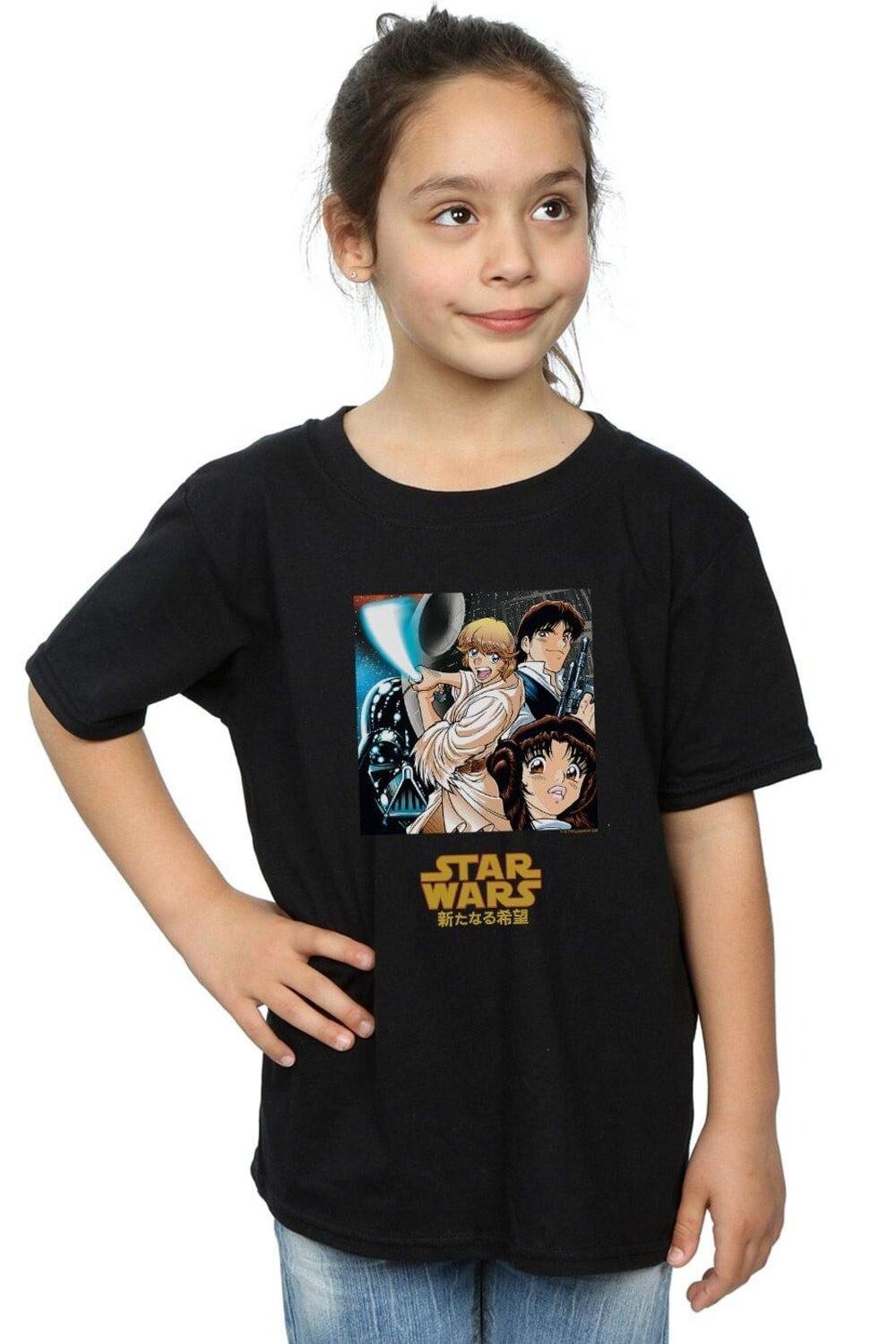 

Хлопковая футболка с аниме-плакатом Star Wars, черный