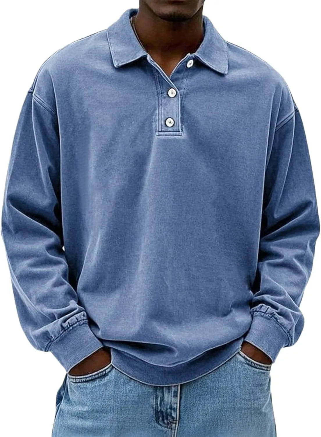 

Мужская классическая поло с длинным рукавом, деним, легкая