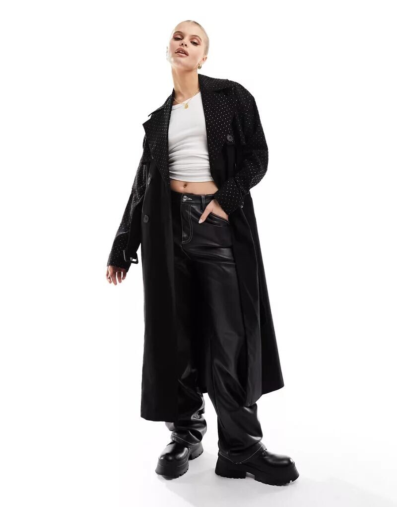 

Черный тренч с заклепками River Island