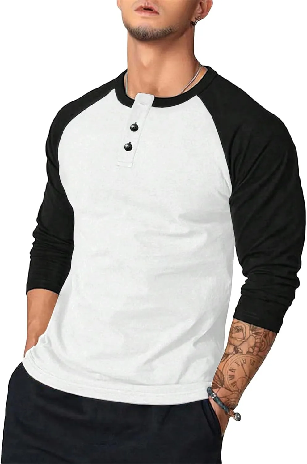 

Мужская повседневная футболка с длинным рукавом реглан и планкой хенли evzosrz