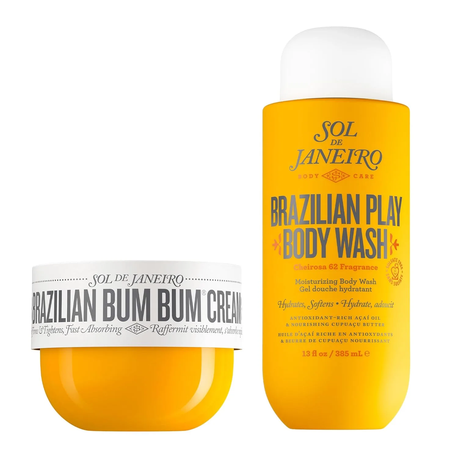 Крем для ягодиц SOL DE JANEIRO Brazilian Bum Bum Cream и увлажняющий гель для душа Brazilian Play Moisturizing Shower Cream Gel Body Wash, полноразмерный набор, эксклюзивно на Amazon.