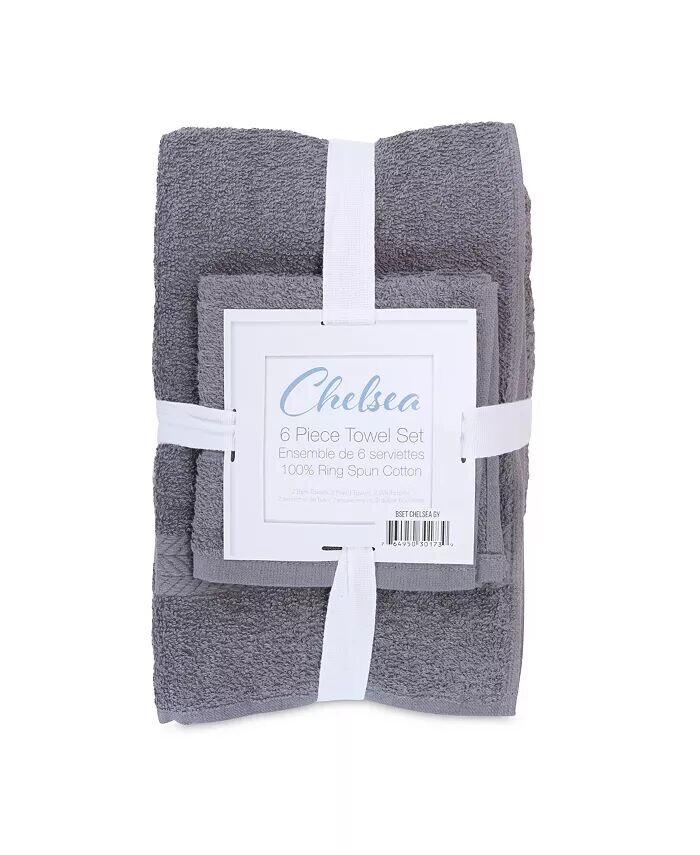 

Набор хлопковых полотенец для ванной комнаты Chelsea из 6 предметов, 2 банных полотенца, 2 полотенца для рук, 2 мочалки, шевронный узор, серый Arkwright Home, серый
