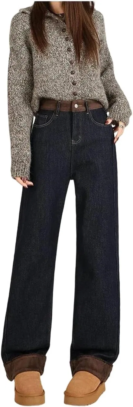 Джинсы прямые утепленные с начесом, Height 163cm-175cm1