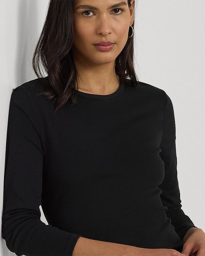 Lauren Ralph Lauren Футболка с круглым вырезом и длинными рукавами, черный — фото 4