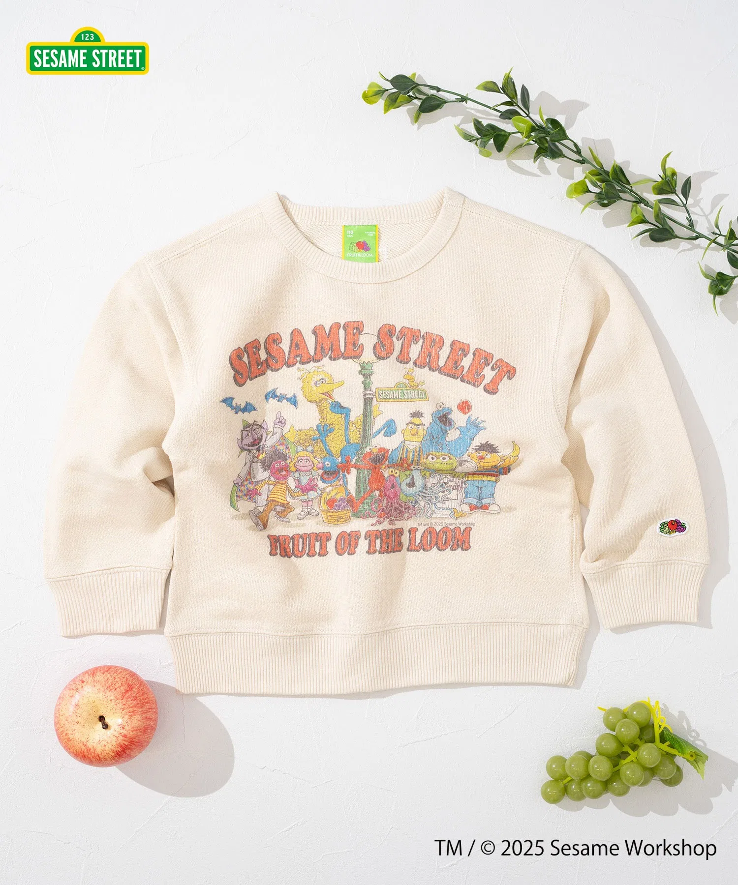 【FRUIT OF THE LOOM】Свитшот с длинными рукавами @ / Детский / Улица Сезам / Принт, созданный в сотрудничестве с другими брендами / Все персонажи