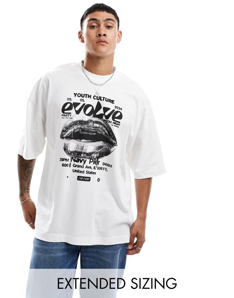 

Белая футболка оверсайз с принтом в виде губ ASOS DESIGN Extreme