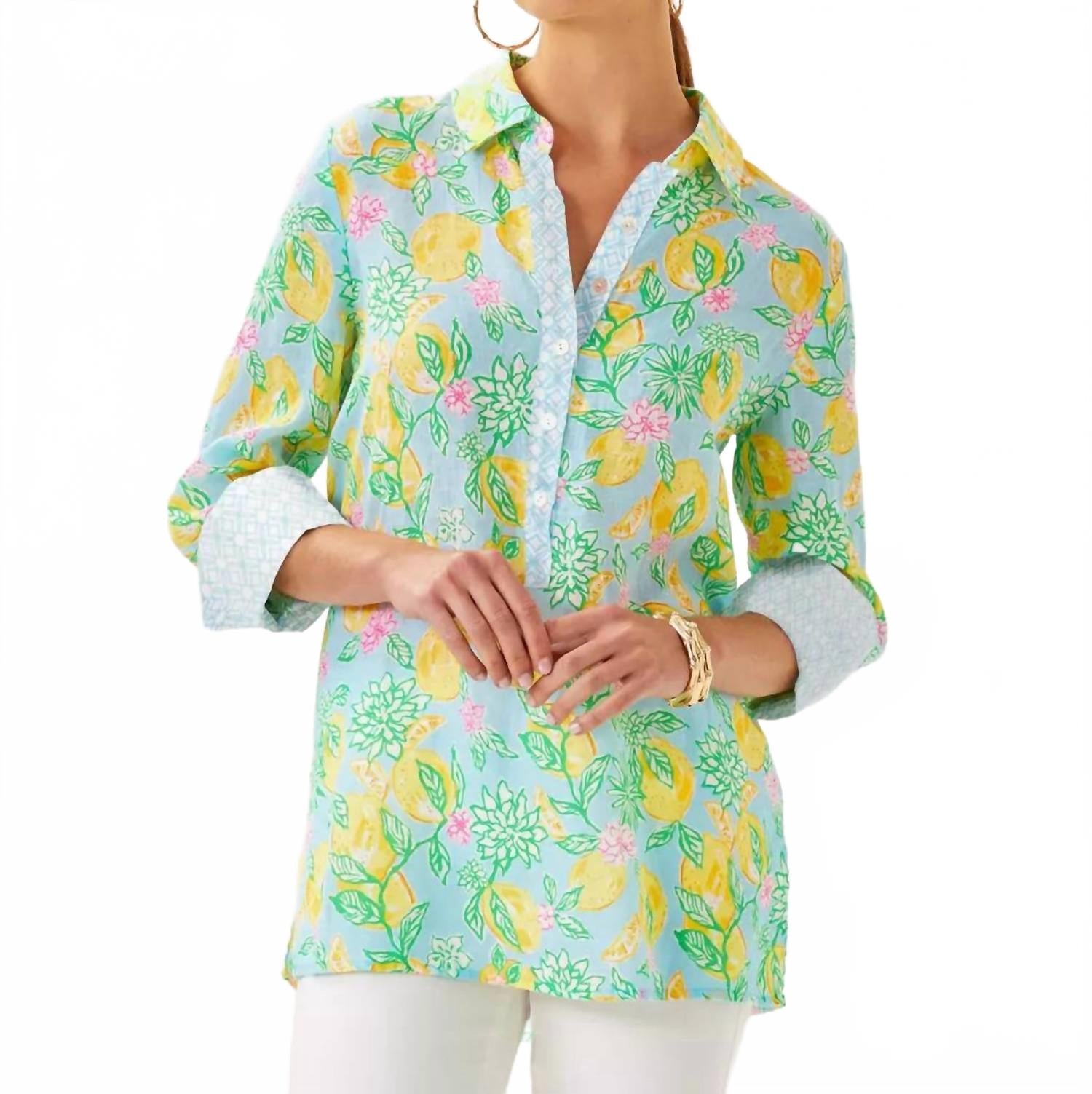 

Туника Riverlyn Pieced Print Tunic In Bluette Make Lemonade Lilly Pulitzer