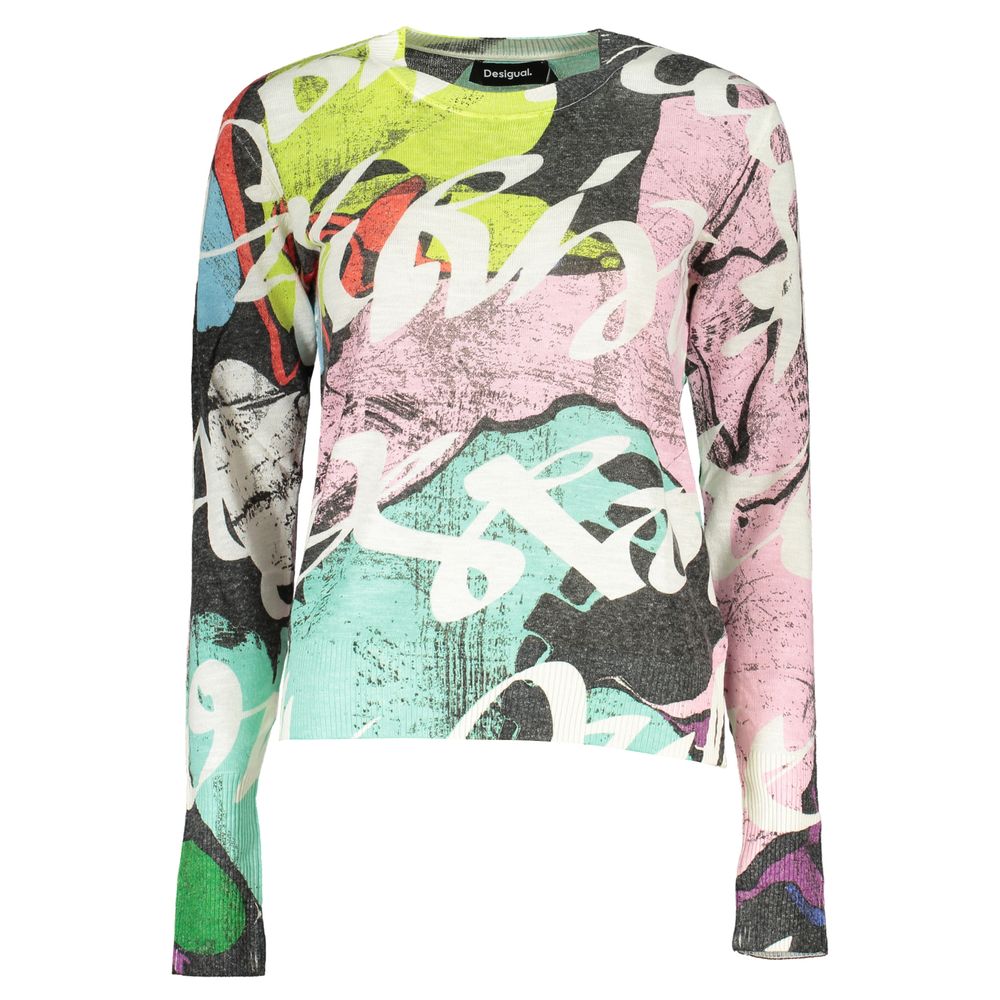 

Desigual Элегантный контрастный круглый вырез женский свитер, черный