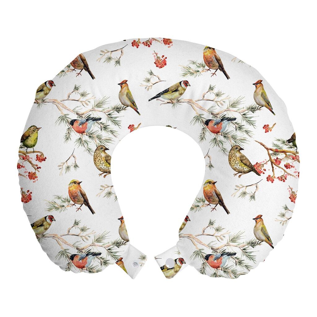 

ABAKUHAUS Подушка для путешествий с животными, поддержка шеи, разноцветные лесные птицы, пенопластовые дорожные принадлежности для самолета и автомобиля, 30x30 см, разноцветные