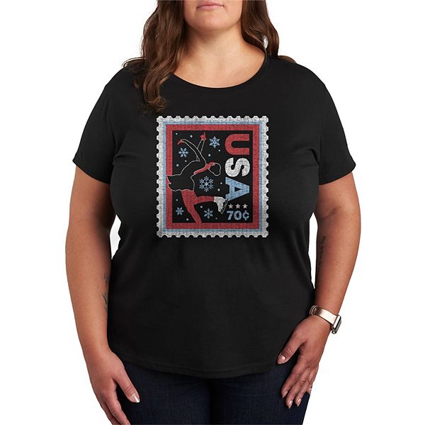 

Футболка с принтом Plus size women's plus figure skater usa stamp distressed Licensed Character, Black, Черный, Футболка с принтом Plus size women's plus figure skater usa stamp distressed Licensed Character, Black