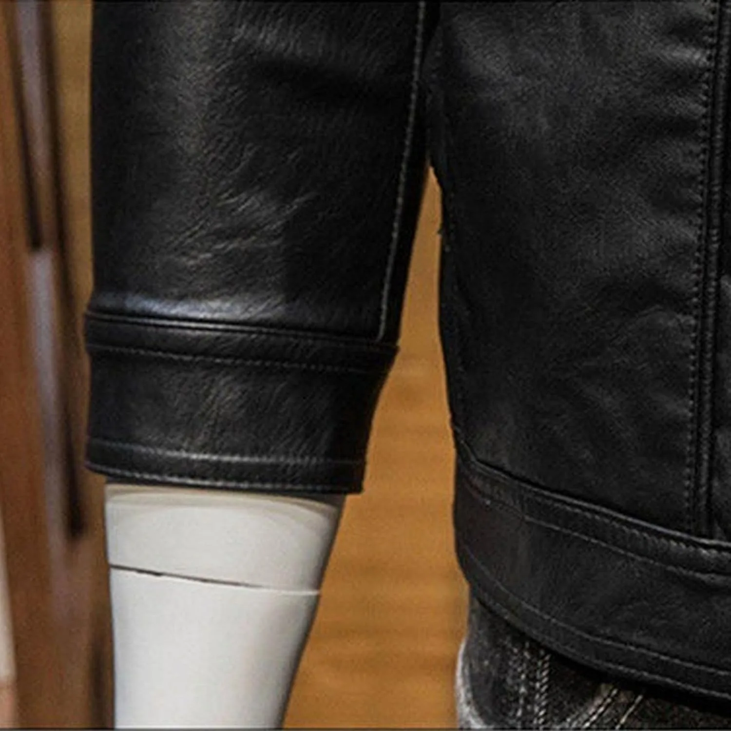 Generic Мужская кожаная куртка Casual Faux Leather мотоциклетная куртка облегченная приталенная винтажная черная байкерская куртка PU — фото 2