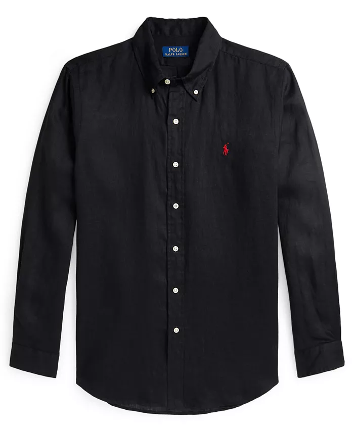 Мужская классическая льняная рубашка Polo Ralph Lauren, черный — фото 2