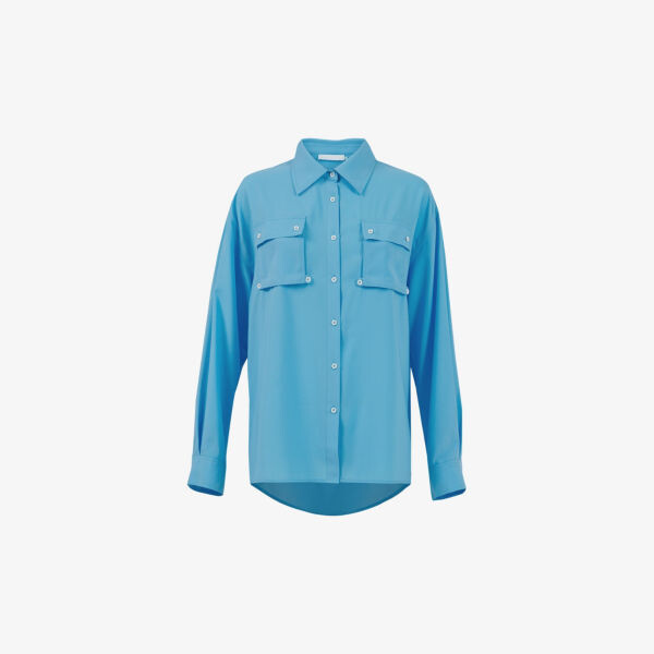 

Рубашка свободного кроя из ткани с накладным карманом Leem, голубой