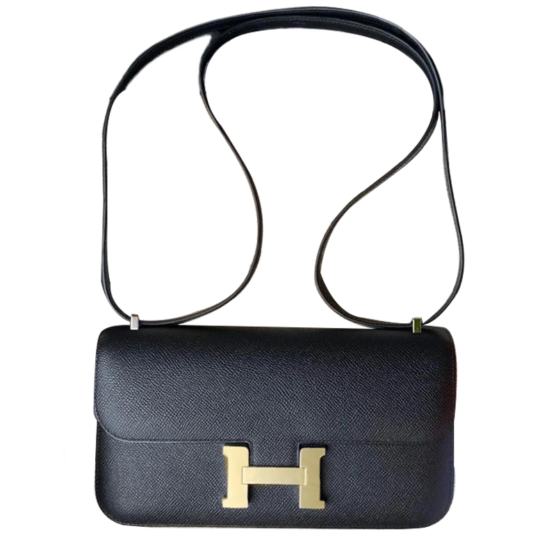 

Constance Epsom Leather Crossbody Bag, женская сумка через плечо 89 Noir Black HERMES, W Stamp