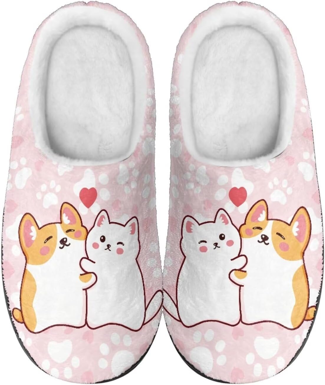 

Мужские и женские плюшевые тапочки для пары, фланелевые теплые мягкие уютные тапочки, домашние тапочки для спальни и улицы, размеры 3-15 Zcfygdx, Cartoon Kitten Puppy Pattern Print