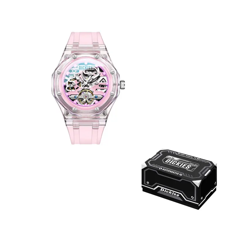 

Dickies Часы Wrist Watch Mechanical Movement Silicone Strap White Dial Men's Watch, 240U60LYXCL-568P4-74JX Pink Dial Pink Watch Band