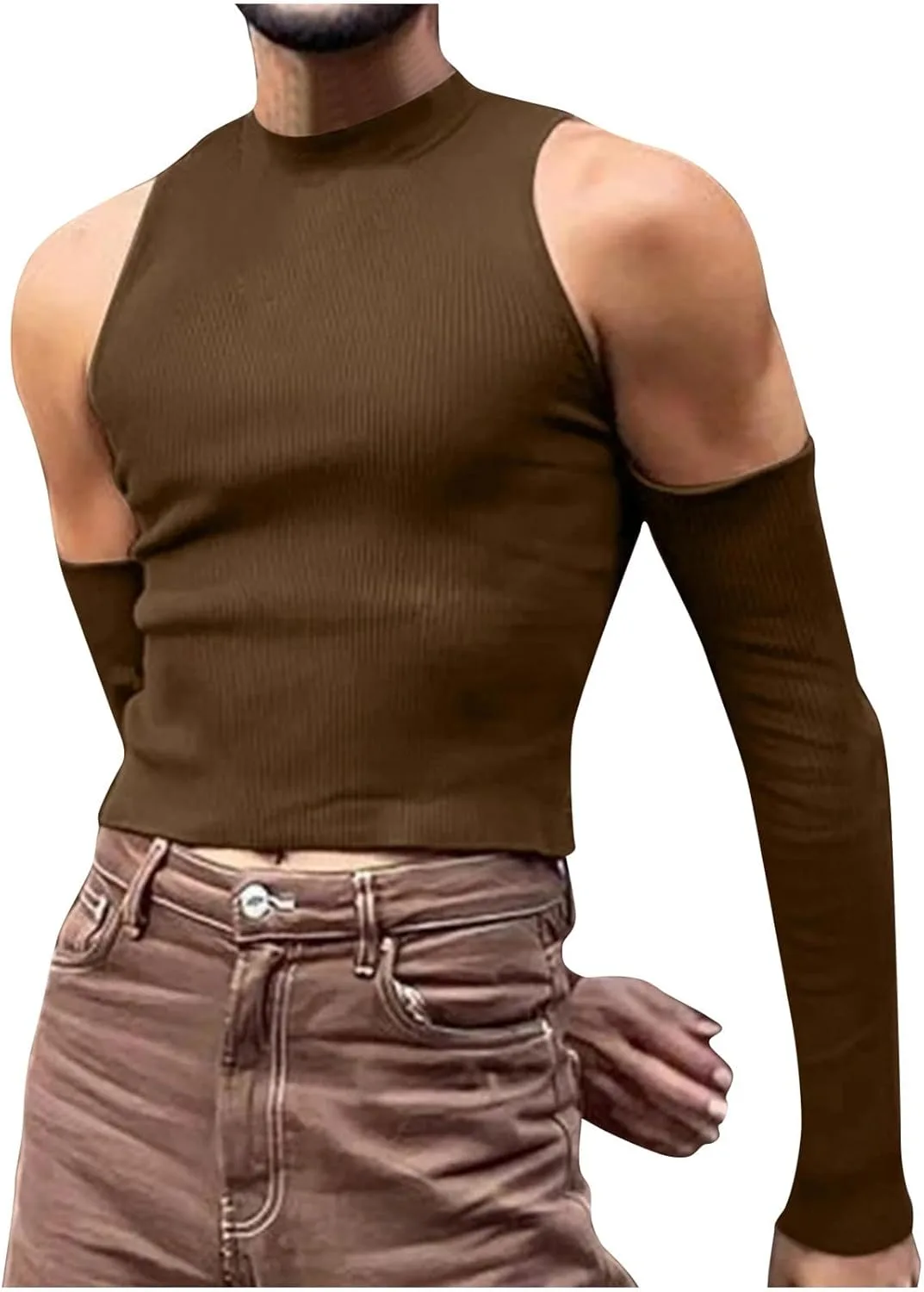 

Мужской топ Slim Fit с холодным плечом и длинным рукавом