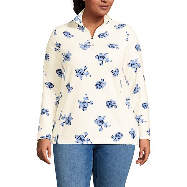 

Plus size флисовая толстовка на четверть молнии для любой погоды Lands' End, Ivory Blue Floral, Синий, Plus size флисовая толстовка на четверть молнии для любой погоды Lands' End, Ivory Blue Floral