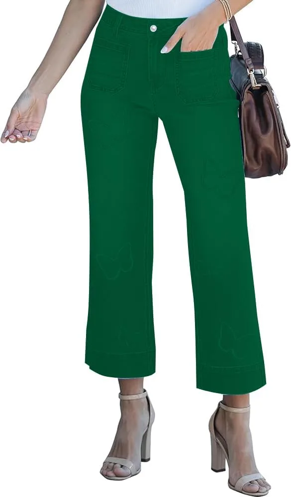 

Женские укороченные джинсы wide leg с бабочкой, эластичные, high waisted PaladMom