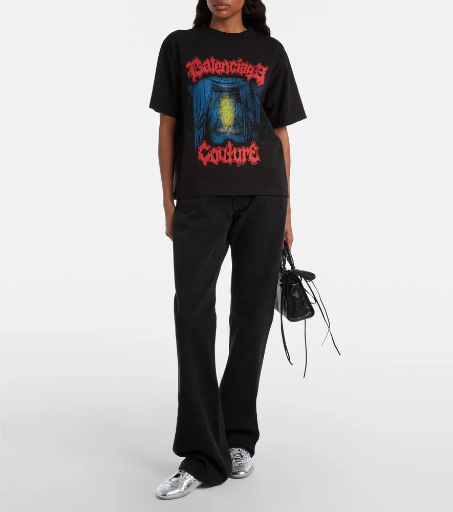 Хлопковая футболка с принтом Balenciaga, черный — фото 2