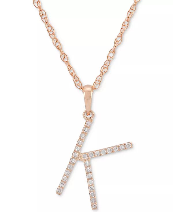 

Ожерелье с кулоном-инициалом из 10-каратного розового золота с бриллиантом (1/10 карата), длина 16 дюймов + удлинитель 2 дюйма Macy'S, k