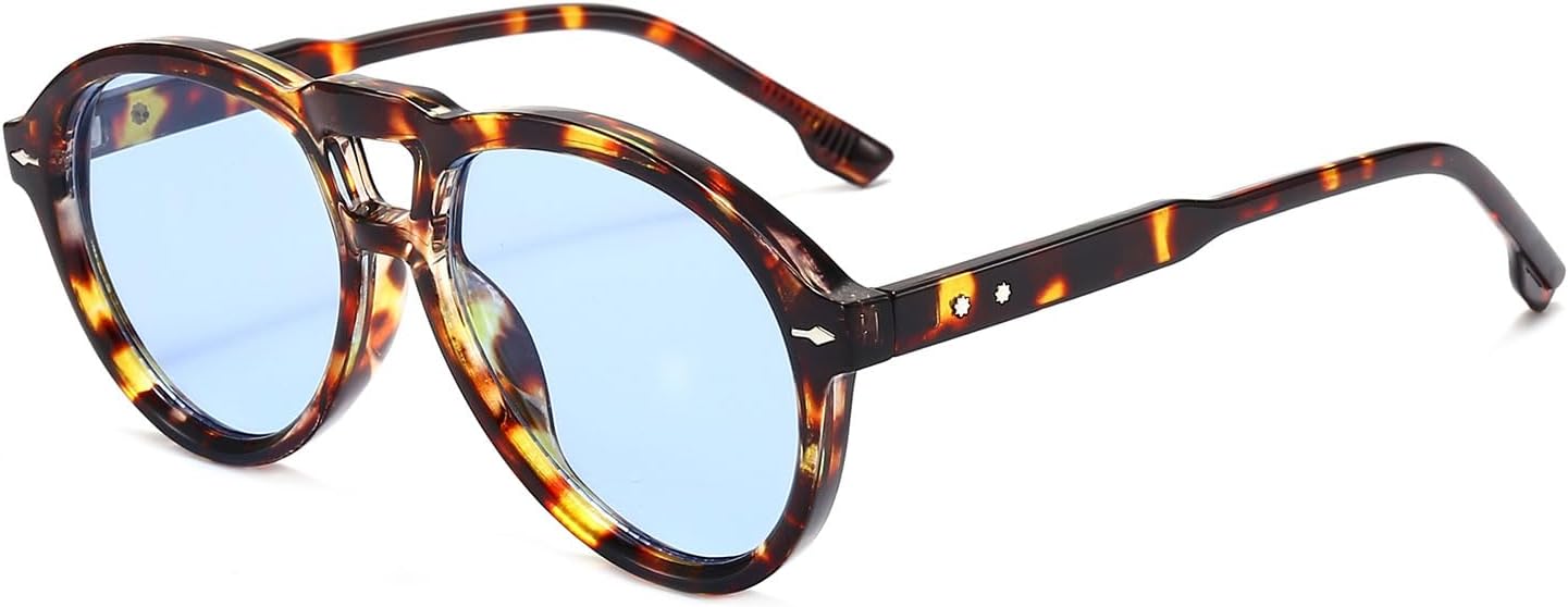 

Солнцезащитные очки YAMEIZE Vintage Oval Double Bridge для женщин и мужчин в стиле ретро, ​​модель «пилот», с защитой от УФ-излучения UV400, для вождения в тени, Leopard Blue