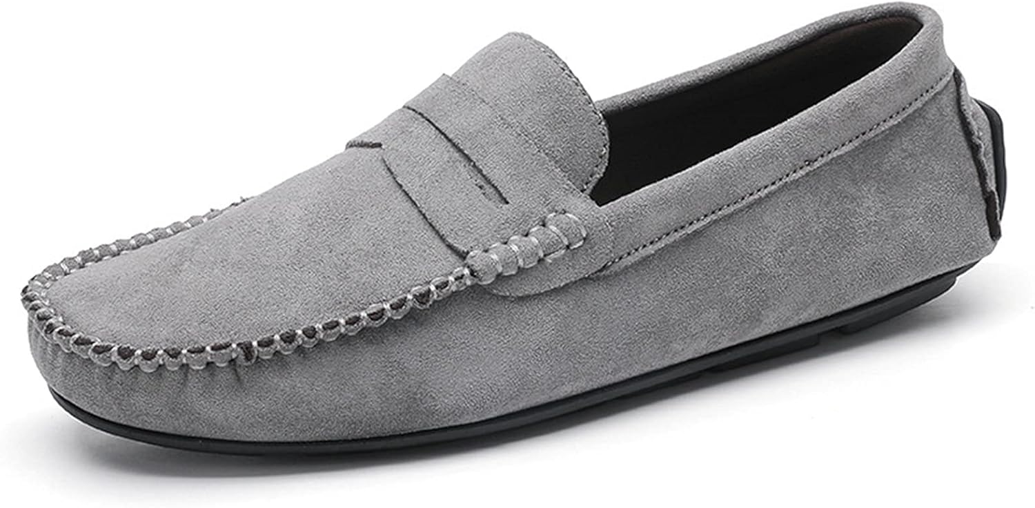 

Мокасины HOOENG для мужчин, замшевая верхняя часть, стиль пенни-лоафер, с декоративной строчкой, круглый носок, плоская подошва, устойчивая, удобная, гибкая, мягкая, повседневная, без шнуровки (Цвет: серый, Размер: 10.5)