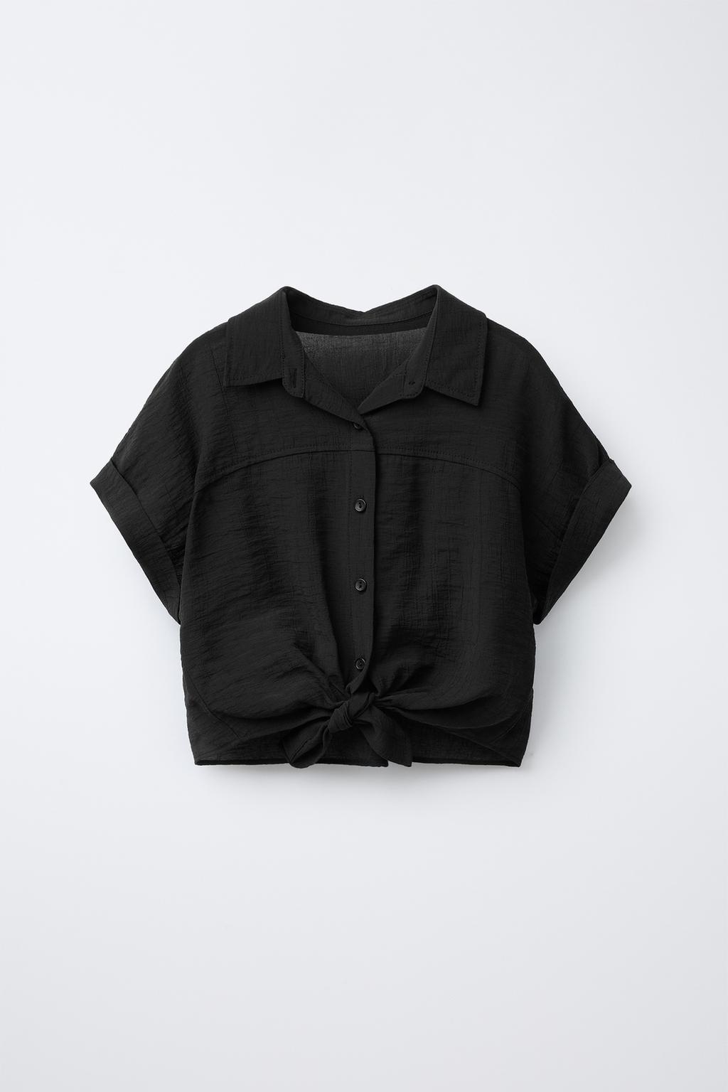 

Текстурированная рубашка с узлом ZARA, черный