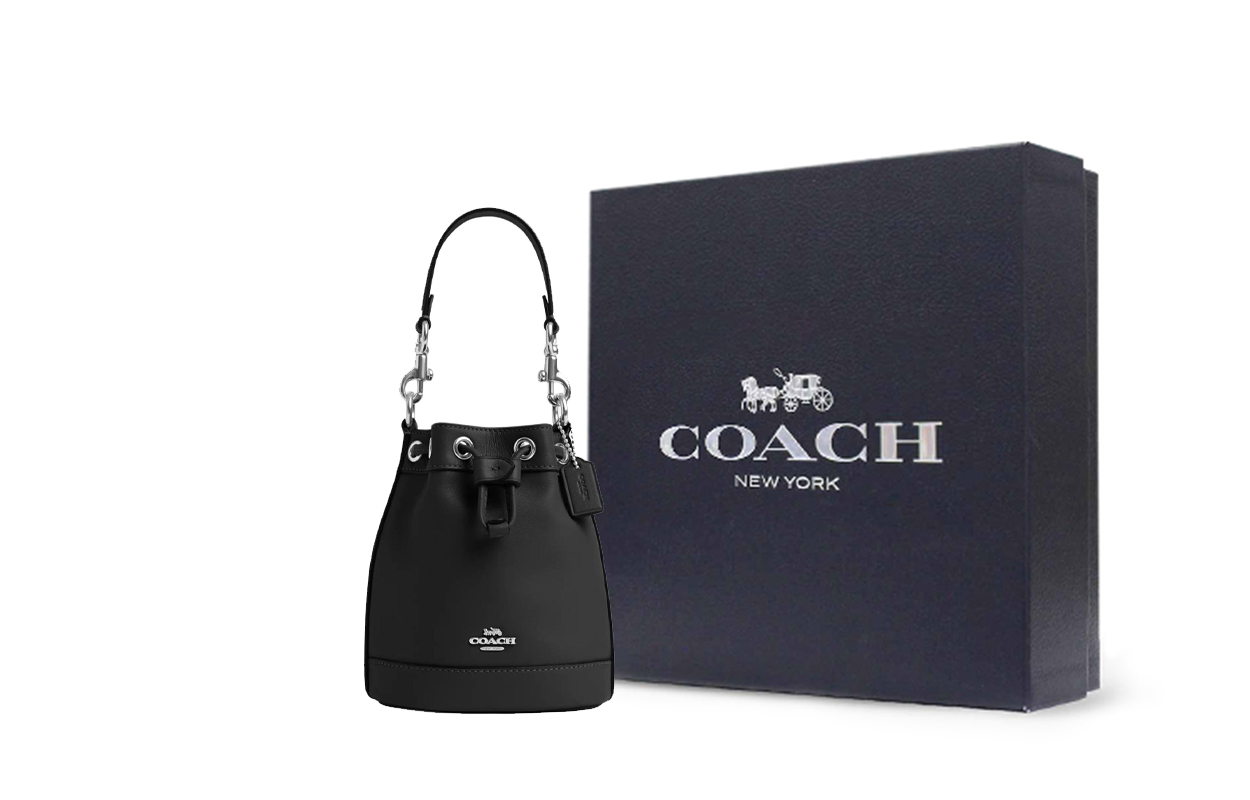 

COACH Сумка ведро из коровьей кожи Мини женская серебристо черная