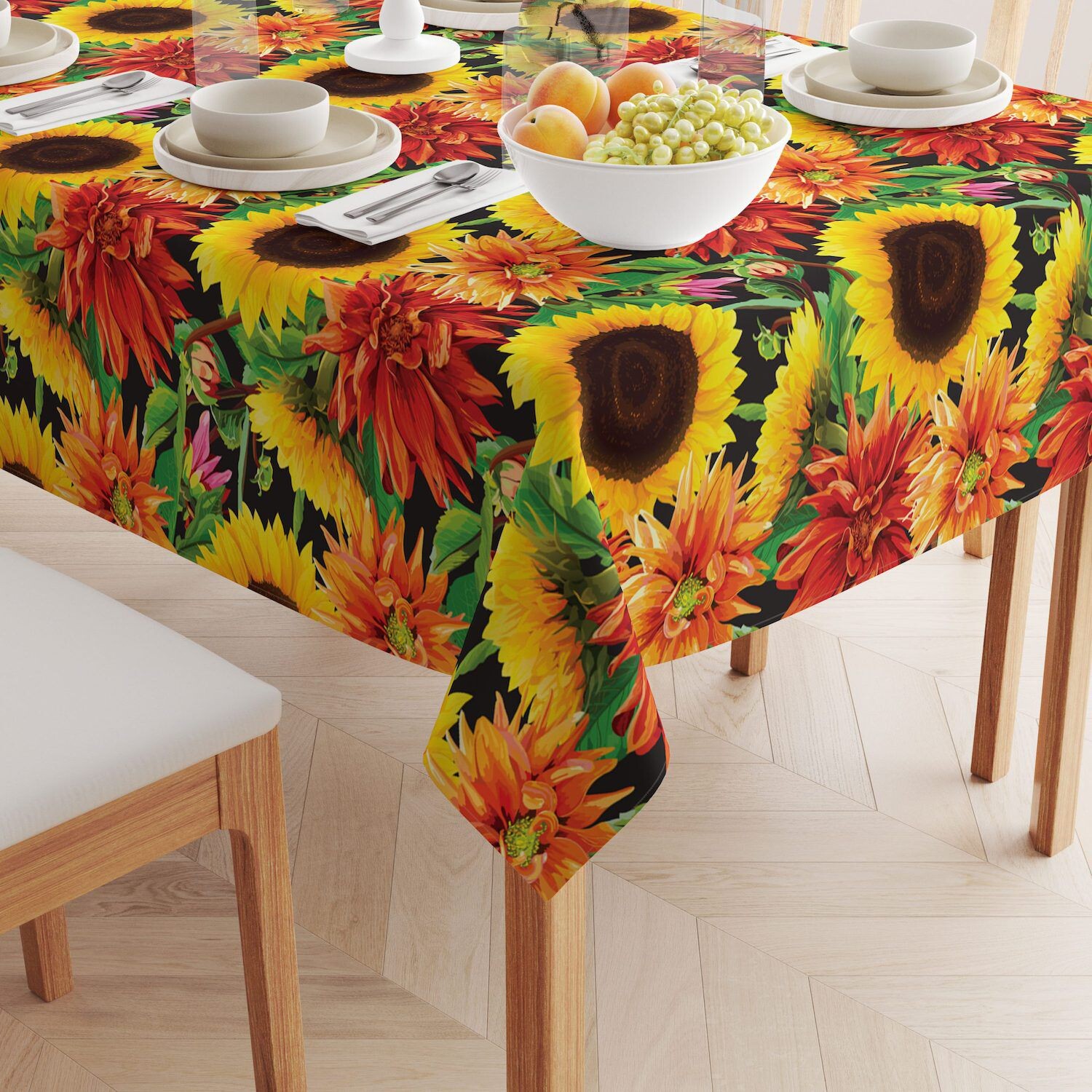 

Квадратная скатерть, 100% полиэстер, 60x60", Sunflower Garden