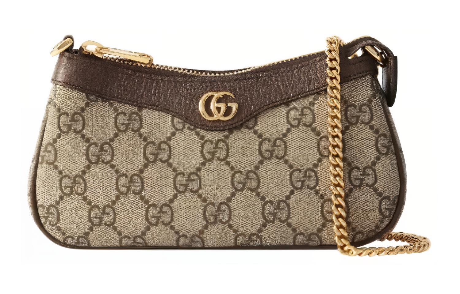 

Ophidia Canvas With Leather Pochette, плечевая сумка, мини-клатч женский бежевый и эбеновый GUCCI