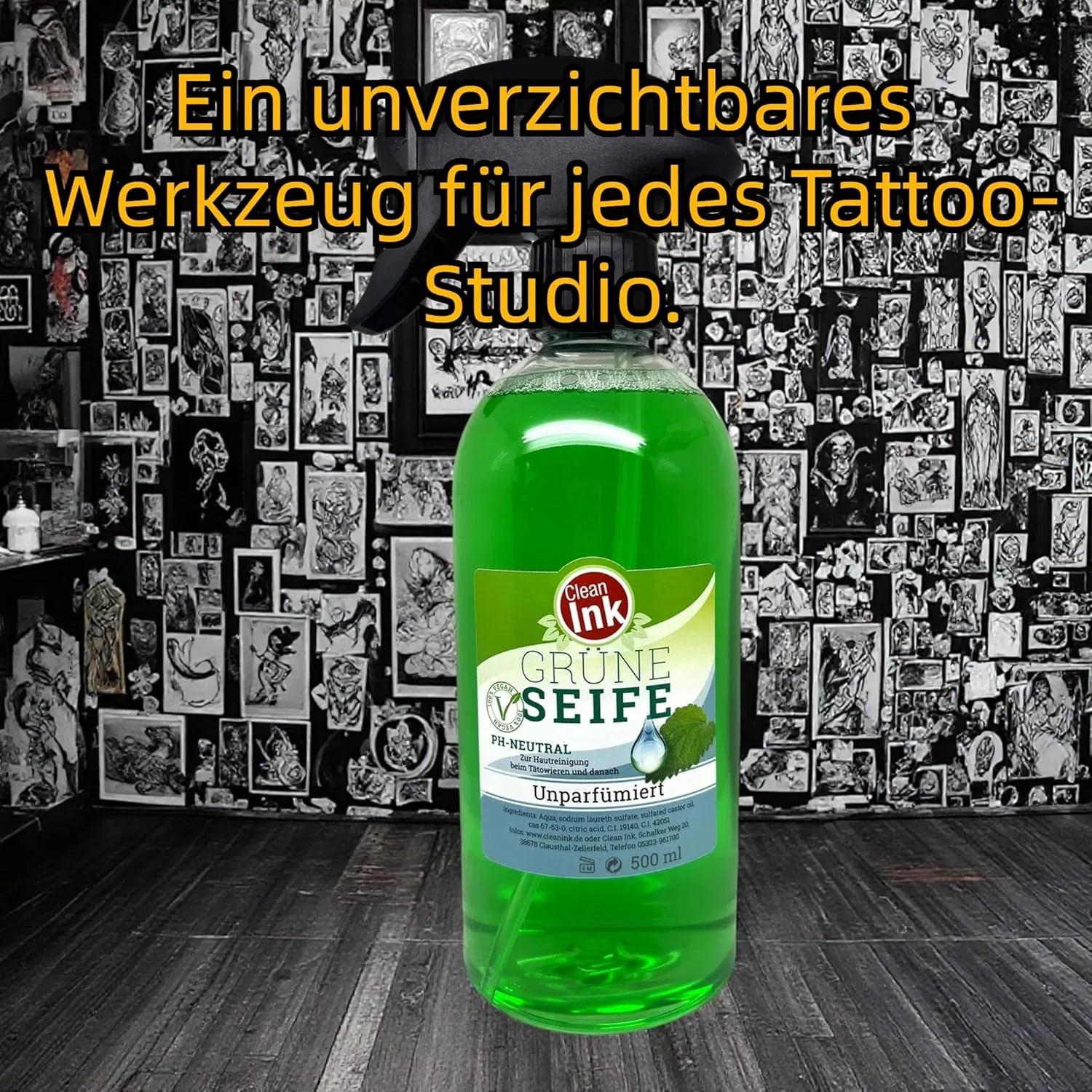 Зеленое мыло Clean Ink Vegan для очистки кожи при татуировке, 500 мл Han-Sen — фото 4