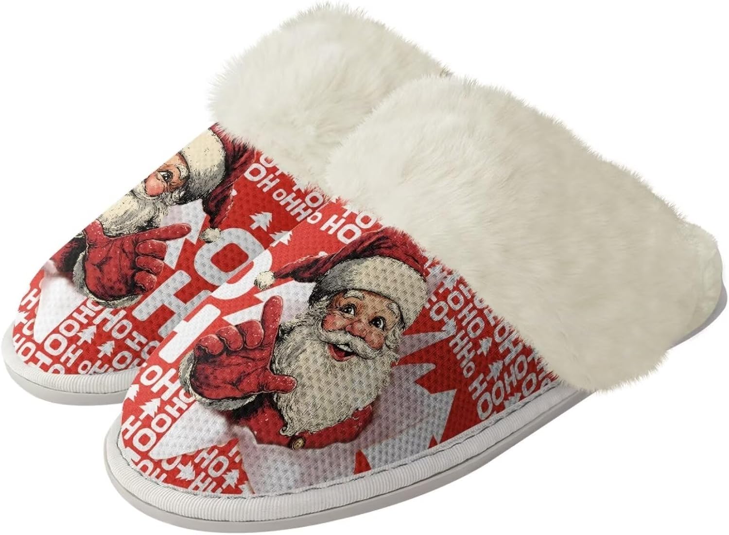 

Тапочки Srengjodk для женщин и мужчин, хлопковые фланелевые тапочки с меховой отделкой, домашние тапочки для него и для нее, размер 36-47, Cool Xmas Santa Print