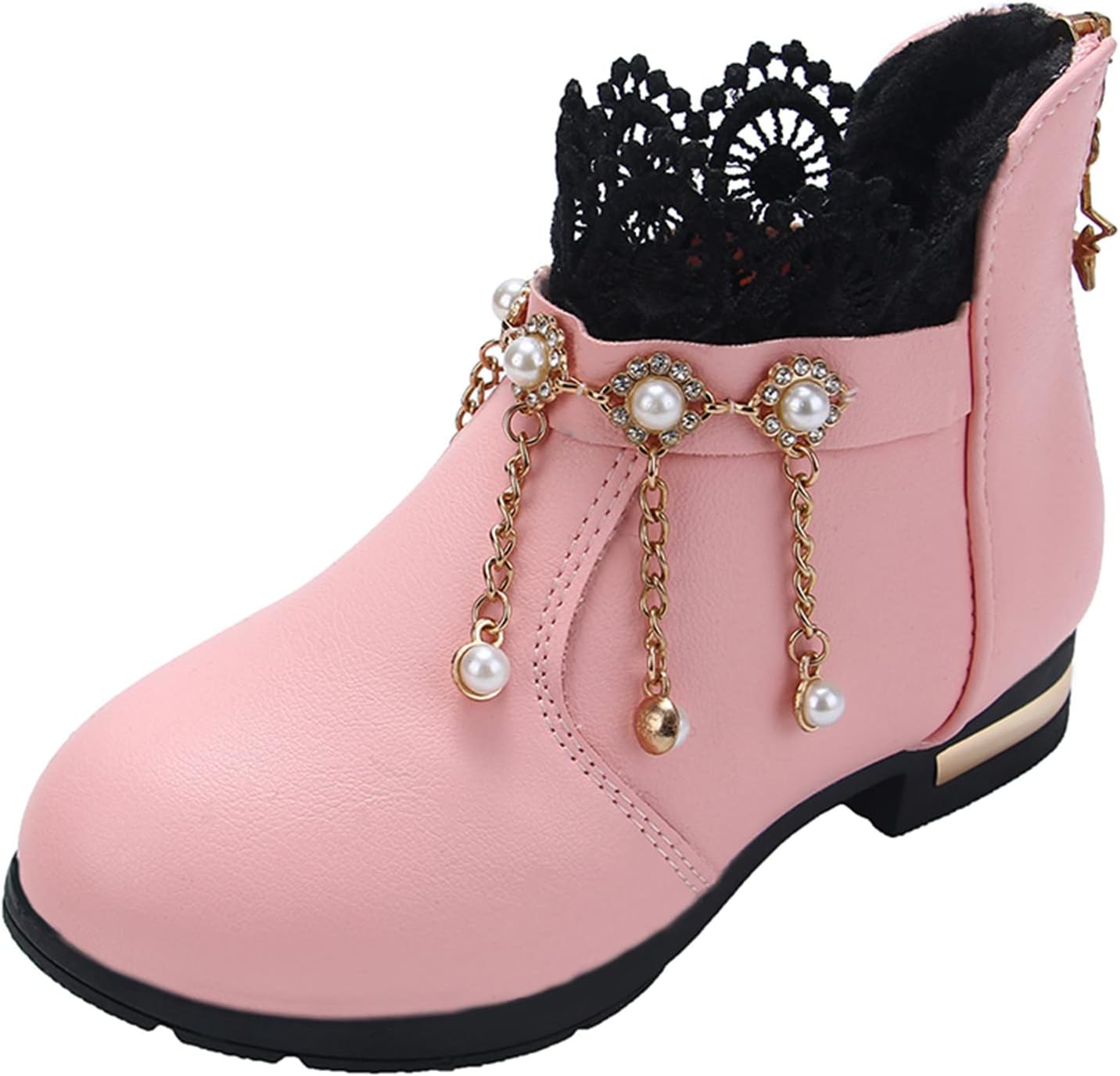 

Детские ботильоны для девочек с боковой пряжкой и молнией, нарядные ботинки - детская обувь для прогулок с хрупким ремешком, низкие Egmy, Pink