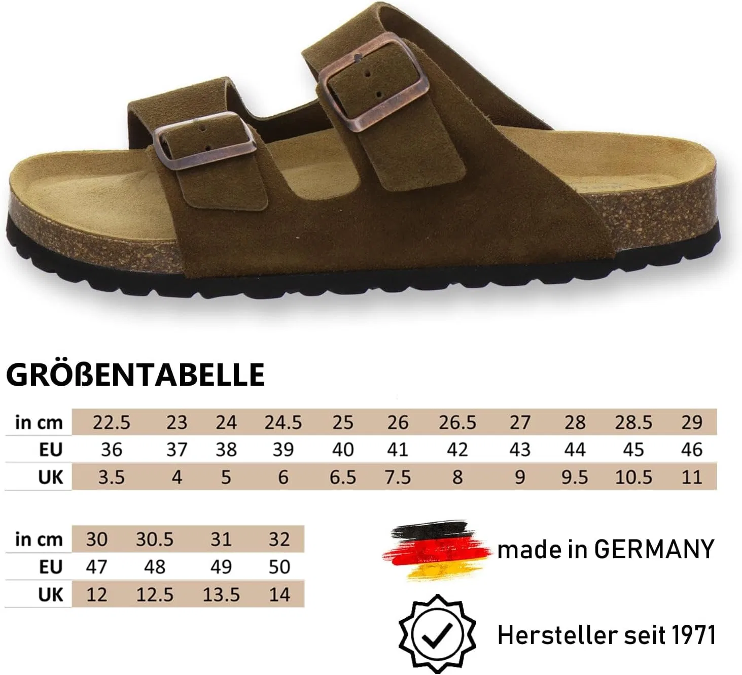 Удобные мужские кожаные мюли, сандалии и тапочки AFS-Schuhe, размеры 3,5-14 UK (36-50 EU), производство Германия, Coffee — фото 3