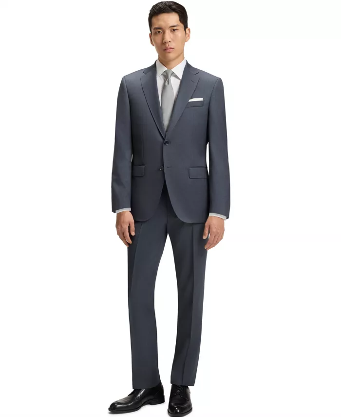 

BOSS by Men's Virgin-Wool Serge Suit Jacket – Жакет мужской костюмный из чистой шерсти саржевого переплетения BOSS Hugo Boss, серый