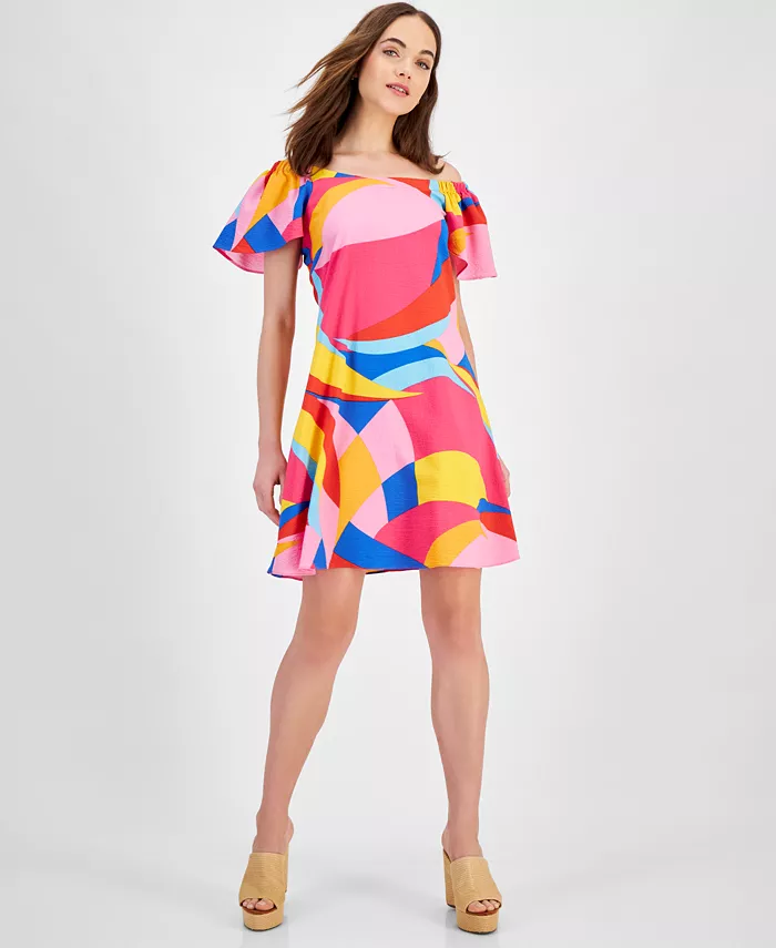 

Миниатюрное платье с принтом и открытыми плечами Swing Dress Robbie Bee, розовый