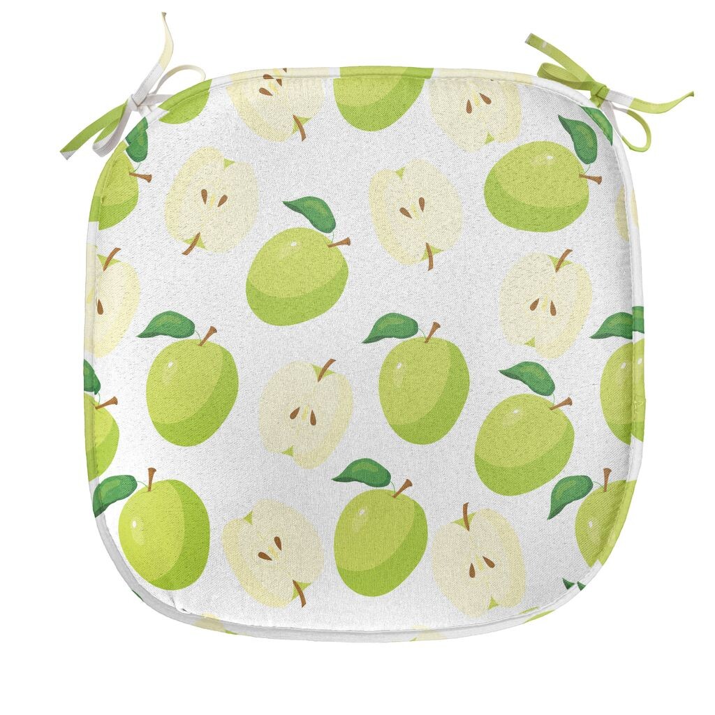 

Подушка на обеденный стул ABAKUHAUS Apple, мультяшная фруктовая анатомия, декоративная водонепроницаемая подушка с ремнями для кухонных сидений, 40 см x 40 см, коричневый желтый желтый зеленый кремовый